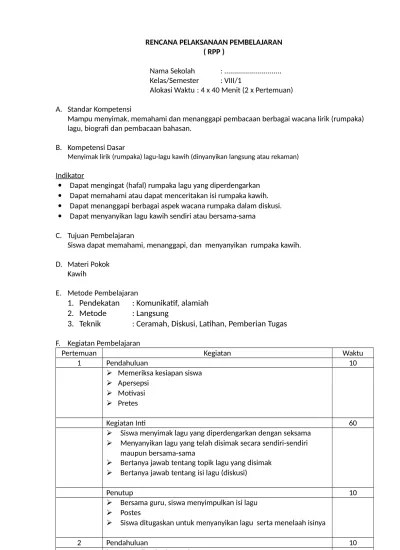 RPP Bahasa Sunda SMP Kelas VIII Semester 1
