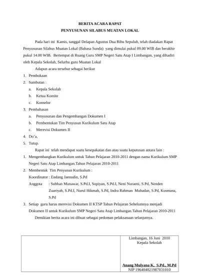 Contoh Berita Acara Rapat Silabus