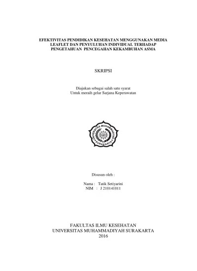 PERBEDAAN PENGARUH PENDIDIKAN KESEHATAN MENGGUNAKAN MEDIA LEAFLET DENGAN  BOOKLET Perbedaan Pengaruh Pendidikan Kesehatan Menggunakan Media Leaflet  Dengan Booklet Terhadap Tingkat Pengetahuan Masyarakat Tentang Chikungunya  Di Desa Trangsan Gatak Sukoharjo
