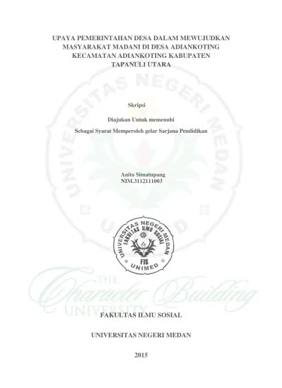 UPAYA PEMERINTAHAN DESA DALAM MEWUJUDKAN MASYARAKAT MADANI DI DESA  ADIANKOTING KECAMATAN ADIANKOTING KABUPATEN TAPANULI UTARA.