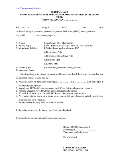 Contoh Berita Acara Rapat Rencana Kegiatan di Sekolah BERITA ACARA PPDB