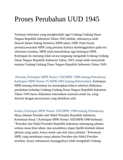 EVALUASI PROSES AMANDEMEN UUD 1945: DARI DEMOKRATISASI KE PERUBAHAN SISTEM