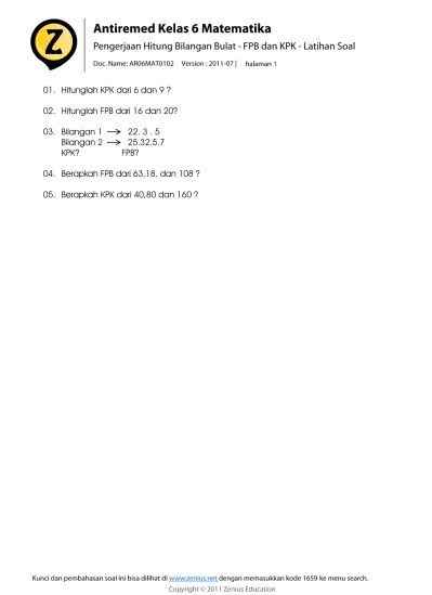 Bab 01 – Bilangan Bulat – 08 Latihan Ulangan