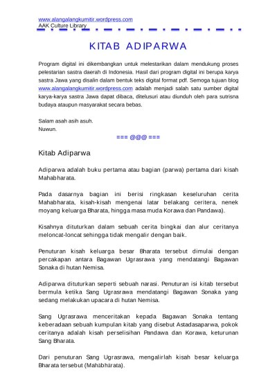KITAB ADIPARWA === === Adiparwa adalah buku pertama atau bagian (parwa)  pertama dari kisah Mahabharata.