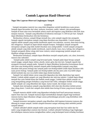 12 Contoh Teks Laporan Hasil Observasi (Lingkungan, Alam, Sekolah)