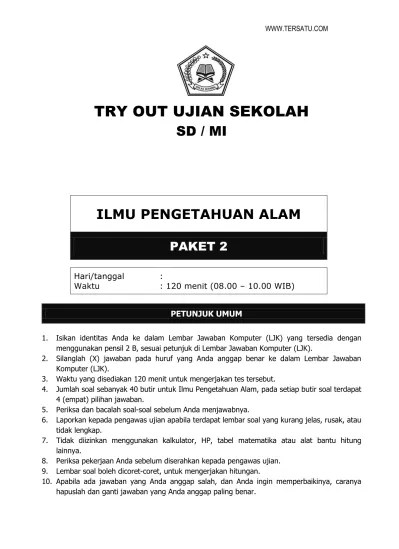 Top PDF Kunci Jawaban Soal TRY OUT UN IPA SD/ MI Kelas 6 Paket 1 -  123dok.com