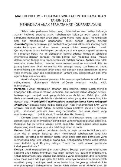 Contoh Kultum (Ceramah Singkat) Ramadhan di Sekolah