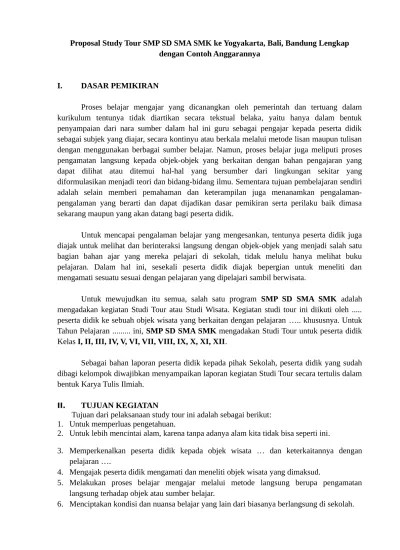 Proposal Study Tour SMP SD SMA SMK ke Yogyakarta, Bali, & Bandung Lengkap  dengan Contoh Anggarannya Proposal Study Tour