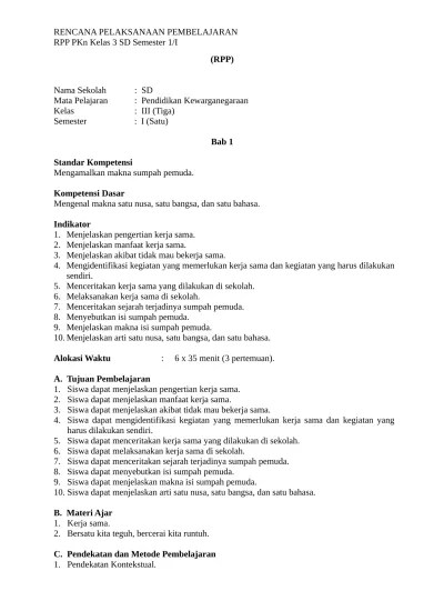 RPP PKn Kelas 3 SD Semester 1