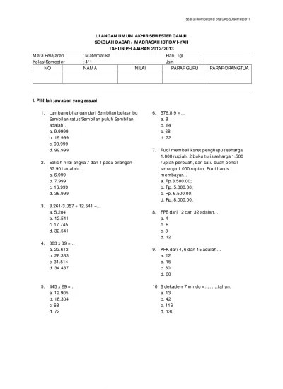 Top PDF SOAL MATEMATIKA KELAS 4 - 123dok.com