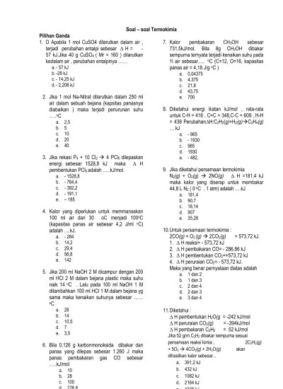 Kumpulan Soal Termokimia