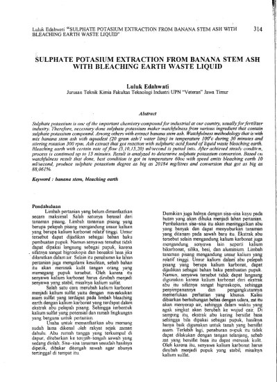 SULPHATE POTASIUM EXTRACTION FROM BANANA STEM ASH WITH BLEACHING EARTH  WASTE LIQUID.