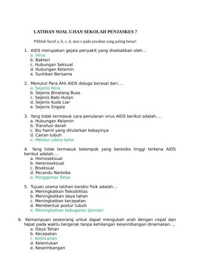 Soal Jawab Penjaskes SMA VII soalujian.net