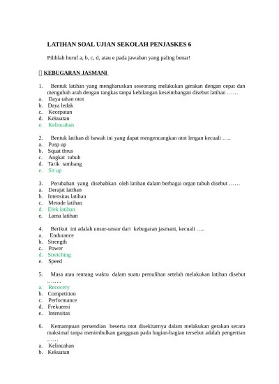 Soal Jawab Penjaskes SMA VI soalujian.net