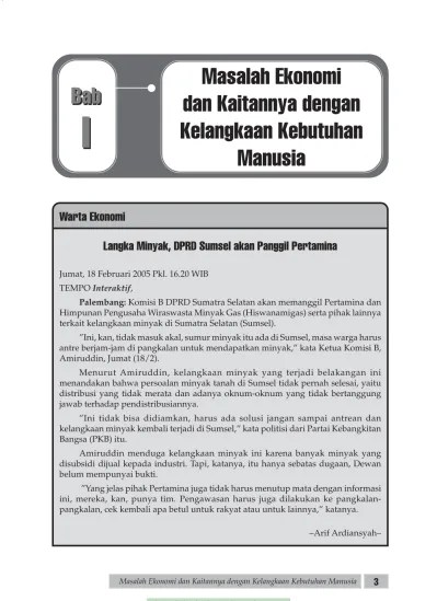 Bab 1 Masalah Ekonomi dan Kaitannya dengan Kelangkaan Kebutuhan Manusia