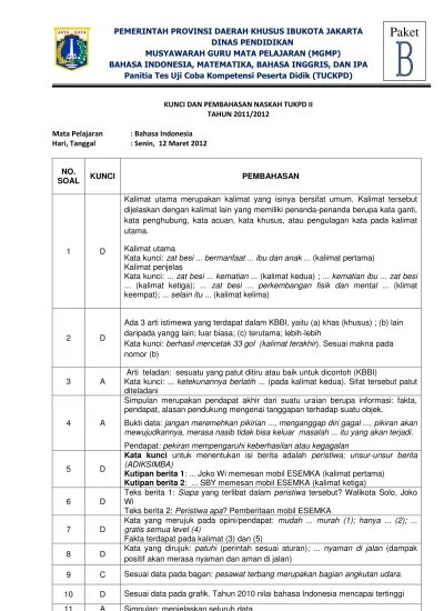 1 Kunci &amp; Pembahasan Bhs. Indonesia Paket B