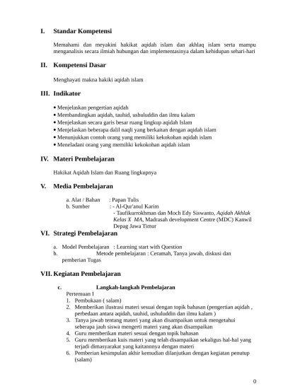 RPP Akidah Akhlak MA K13 Kelas X , XI Semester 1 dan 2