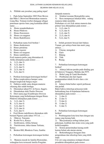 Kumpulan Soal UKK SMA Kelas X semua Mapel Lengkap dengan Kunci Jawaban UKK  Sejarah kelas x