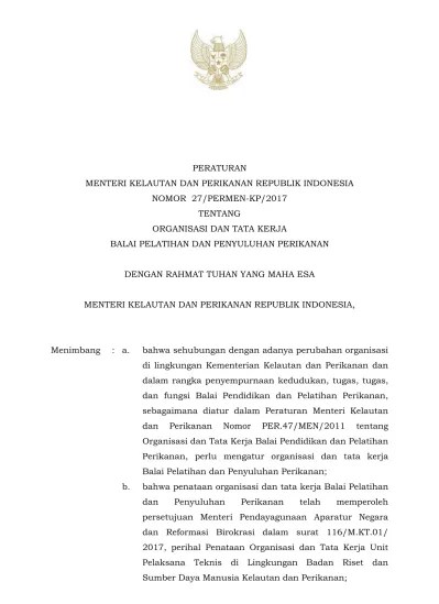 Top PDF 29 permen kp 2017 ttg otk balai riset perikanan budidaya air payau  dan penyuluhan - 123dok.com