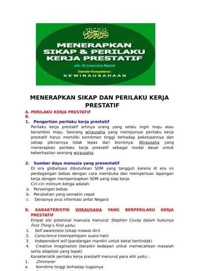 MENERAPKAN SIKAP DAN PERILAKU KERJA PRESTATIF