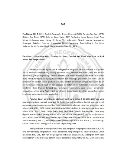 Pengaruh Return On Assets, Earnings Per Share Dan Book Value Per Share  Terhadap Harga Saham