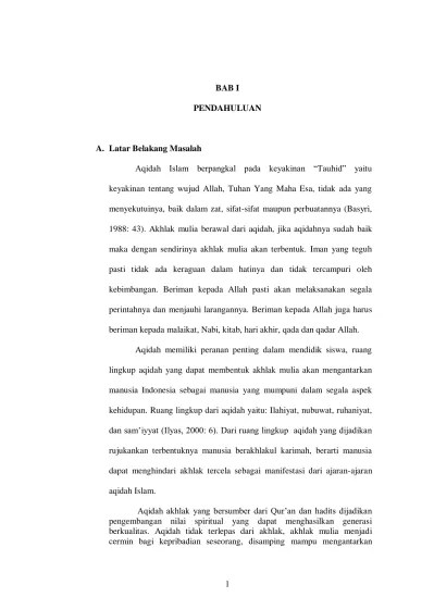 PENDAHULUAN Pendidikan Aqidah Akhlak Dalam Membentuk Karakter Siswa (Studi  Di Madrasah Aliyah Negeri 2 Surakarta Tahun 2013).