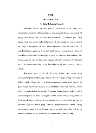 PENDAHULUAN Kejujuran Akademik Dan Non Akademik Siswa Sekolah Menengah  Pertama Bukit Indah Lawu.