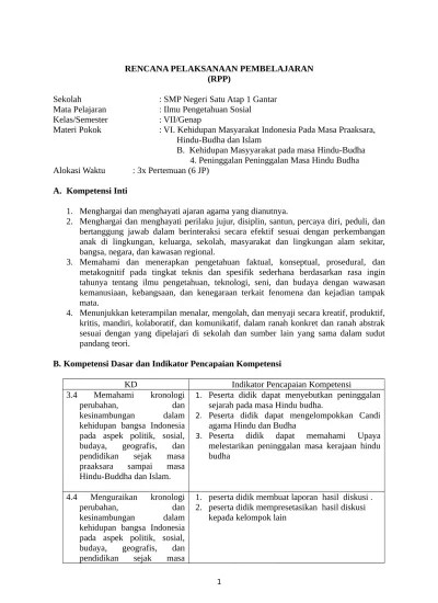 RPP IPS Kelas 7 Kurikulum 2013 Bab 1 Semester Ganjil