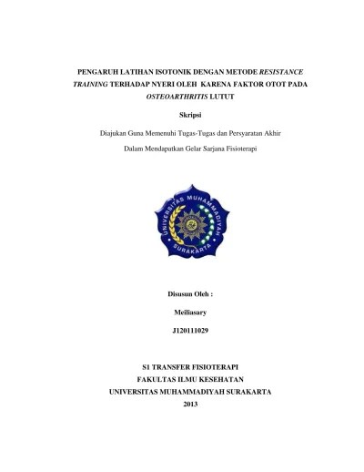 PENGARUH LATIHAN ISOTONIK DENGAN METODE RESISTANCE Pengaruh Latihan  Isotonik Dengan Metode Resistance Training Terhadap Nyeri Oleh