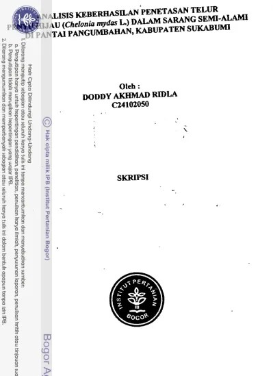 Top PDF Analisis keberhasilan penetasan telur penyu hijau (Chelonia mydas  L.) dalam sarang semi alami di Pantai Pangumbahan, Kabupaten Sukabumi -  123dok.com