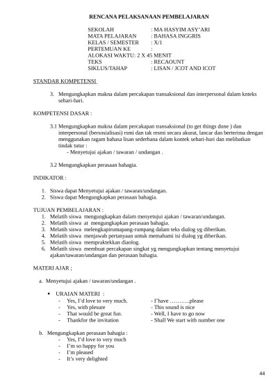 Top PDF RPP Bahasa Inggris SMA Kurikulum 2013 Tahun 2016/2017 Revisi 14.  RPP-SPEAKING 1 - 123dok.com