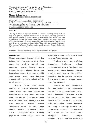 Mantra Kidung Jawa: Perangkat Linguistik dan Kemanjuran.