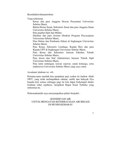 Konservasi Air Untuk Mengatasi Keterbatasan Air Irigasi di Musim Kemarau  pidato GB Sobriyah