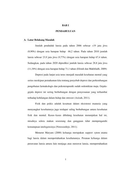 Top PDF PENDAHULUAN Hubungan Support System Keluarga dan Kondisi Fisik  Dengan Tingkat Depresi Lansia di Desa Randulanang Jatinom Klaten. -  123dok.com