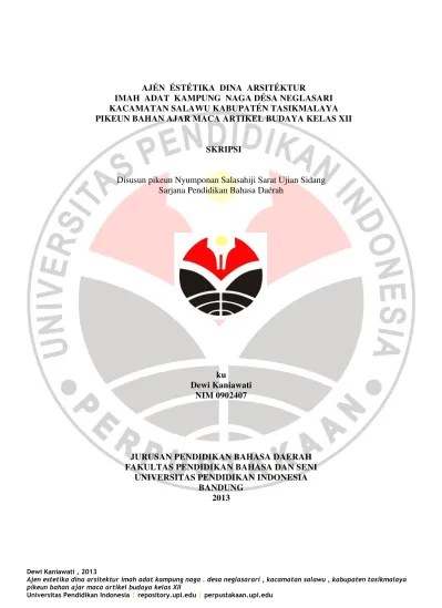 SISTEM PERALATAN DAN TEKNOLOGI MASYARAKAT KAMPUNG NAGA UNTUK ALTERNATIF  BAHAN AJAR MEMBACA ARTIKEL BUDAYA DI SMA KELAS XII.