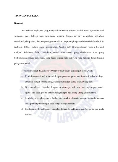 Institutional Repository | Satya Wacana Christian University: Hubungan  antara Dukungan Sosial Rekan Kerja dengan Burnout pada Karyawan T1  802010117 BAB II