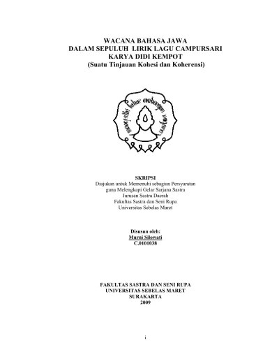 Top PDF Wacana Lirik Lagu Campursari Koplo Karya Sonny Josz (Suatu Tinjauan  Kohesi dan Koherensi). - 123dok.com