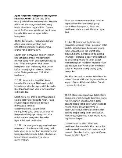 Ayat Al Quran Mengenai Bersyukur Kepada Allah