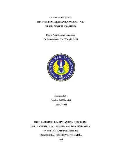 LAPORAN INDIVIDU PRAKTIK PENGALAMAN LAPANGAN (PPL) DI SMA NEGERI 1 KASIHAN.