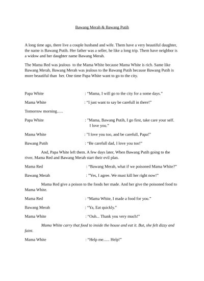 Bahasa Inggris : (Drama Script) Bawang Putih and Bawang Merah