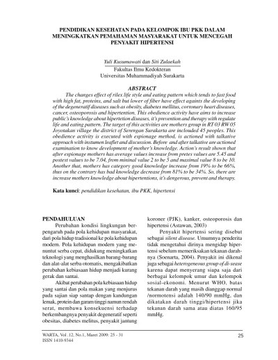 PENDIDIKAN KESEHATAN PADA KELOMPOK IBU PKK DALAM MENINGKATKAN PEMAHAMAN  MASYARAKAT UNTUK MENCEGAH PENYAKIT HIPERTENSI