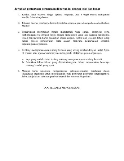 Manajemen Informatika : Soal UAS Pengantar Manajemen.
