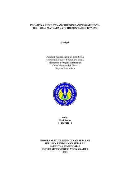 PECAHNYA KESULTANAN CIREBON DAN PENGARUHNYA TERHADAP MASYARAKAT CIREBON  TAHUN 1677-1752.