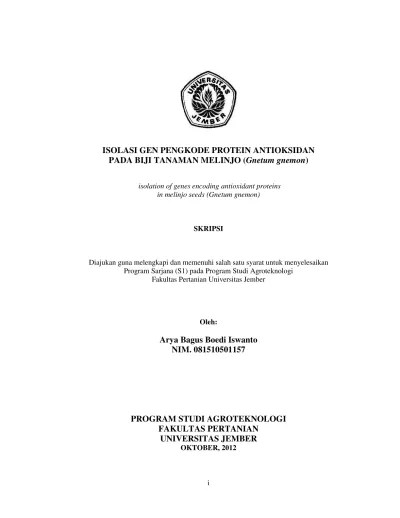 ISOLASI GEN PENGKODE PROTEIN ANTIOKSIDAN PADA BIJI TANAMAN MELINJO (Gnetum  gnemon)