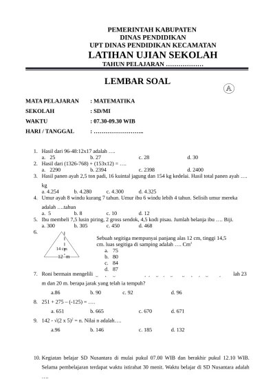 Top PDF KUMPULAN SOAL LATIHAN UJIAN SEKOLAH UASBN SD MI - 123dok.com