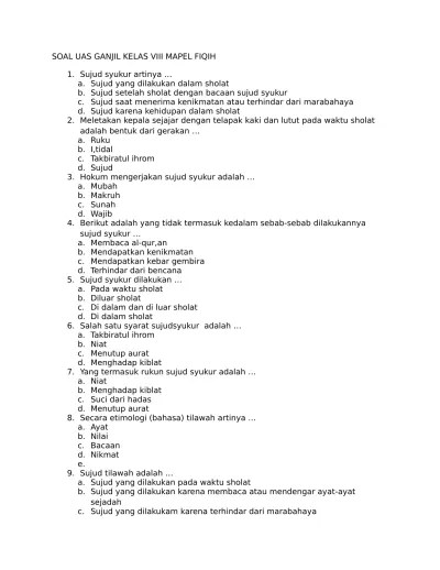 soal fiqih Kelas VIII