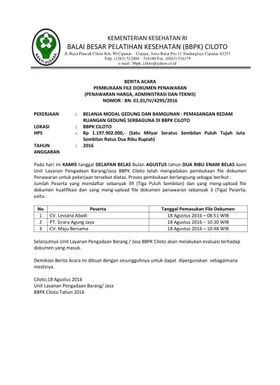 BA Pembukaan Pemasangan Peredam