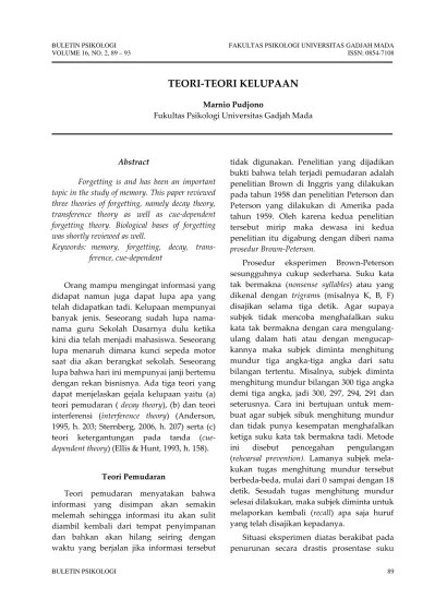 TEORI‐TEORI KELUPAAN | Pudjono | Buletin Psikologi 7376 13014 1 SM