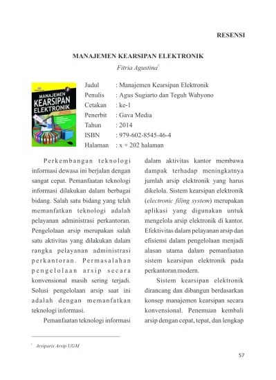 Top PDF Manajemen Kearsipan Elektronik | Agustina | Khazanah: Jurnal  Pengembangan Kearsipan 22890 44095 1 SM - 123dok.com