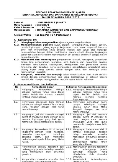 RPP Kelas X 3.6 4.6 Dinamika Atmosfer dan Dampaknya Terhadap Kehidupan